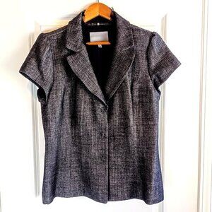 Classiques Entier Grey Wool Ruffle Neck Cap Sleeve Jacket